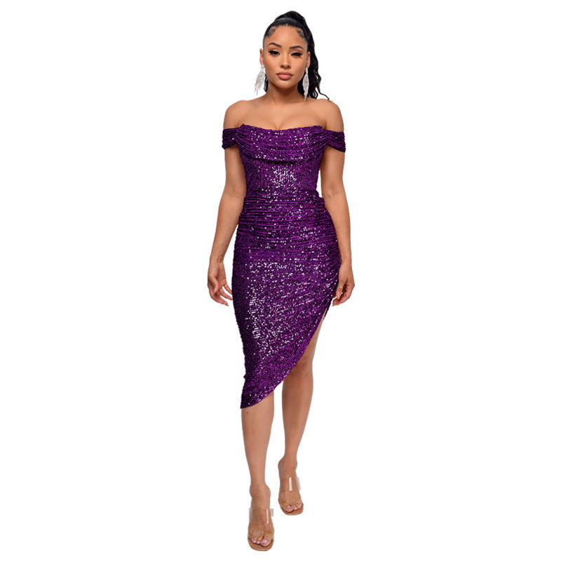 Sexy Off The Shoulder Sequined Mini Cocktail Dresses-Dresses-Purple-S-Free Shipping at meselling99