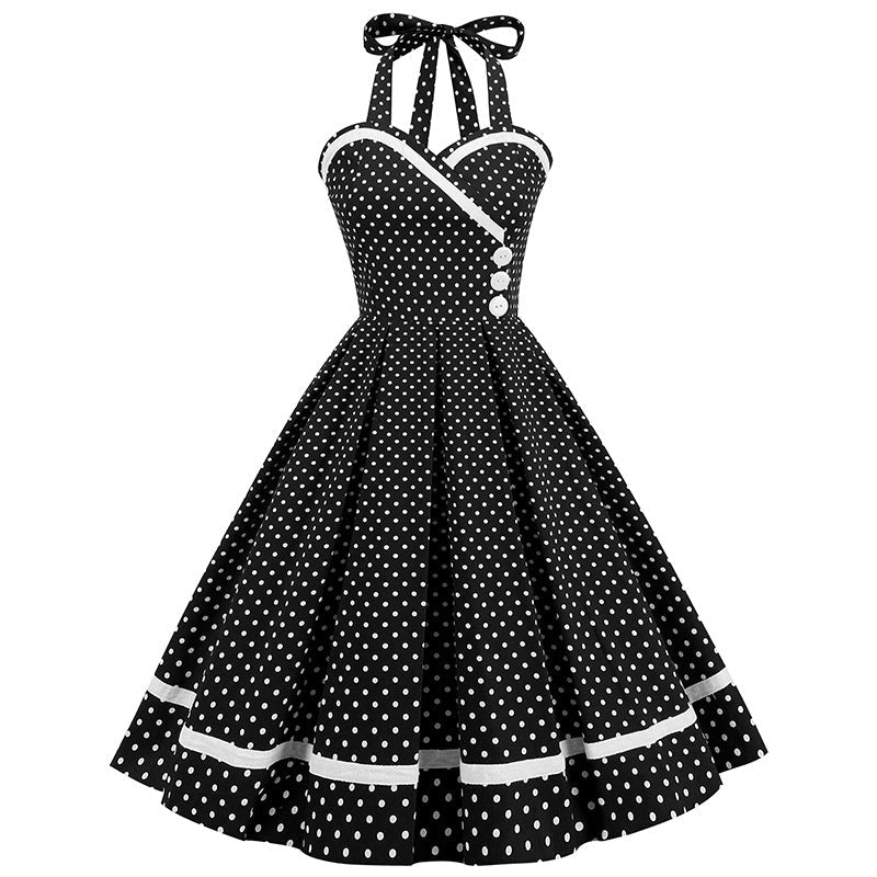 Vintage Sleeveless Halter Dresses-Dresses-Black Dot-S-Free Shipping at meselling99