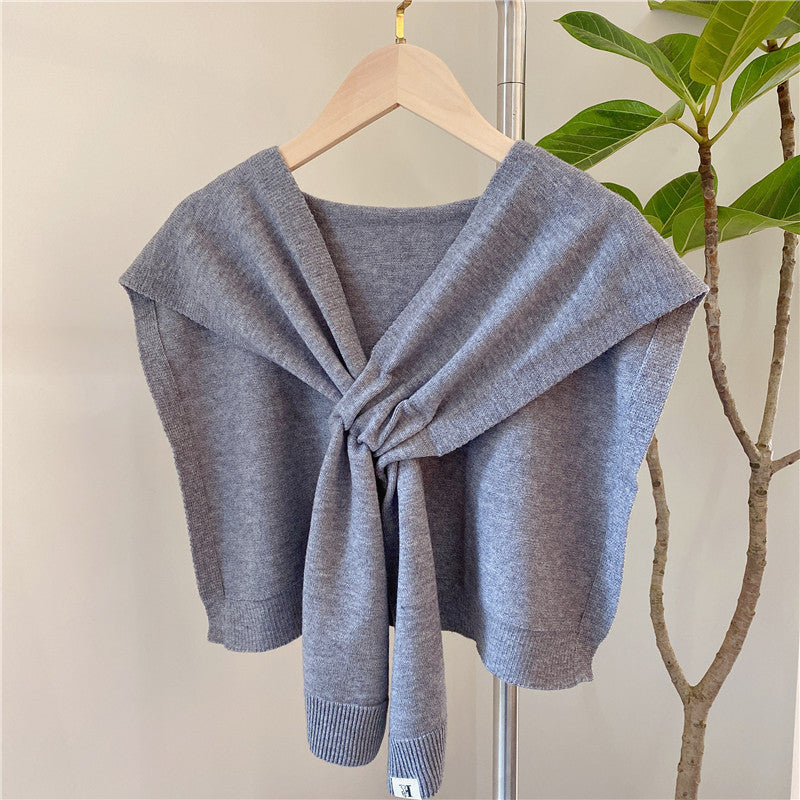 Fashion Women Crisscross Knttted Cape-Shirts & Tops-Gray-45*90cm-Free Shipping at meselling99