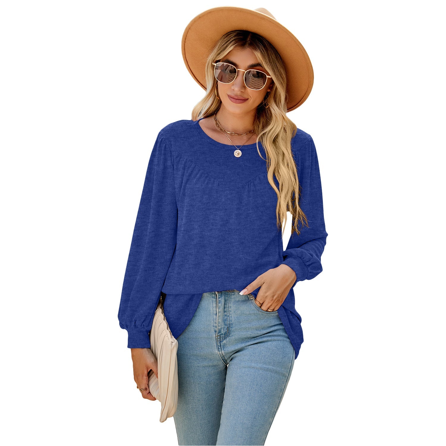 Casual Long Sleeves T Shirts for Women-Shirts & Tops-Blue-S-Free Shipping at meselling99