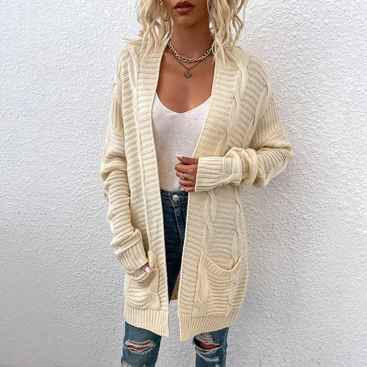 Fashion Twist Design Knitted Long Cardigan Sweaters-Shirts & Tops-Apricot-S-Free Shipping at meselling99