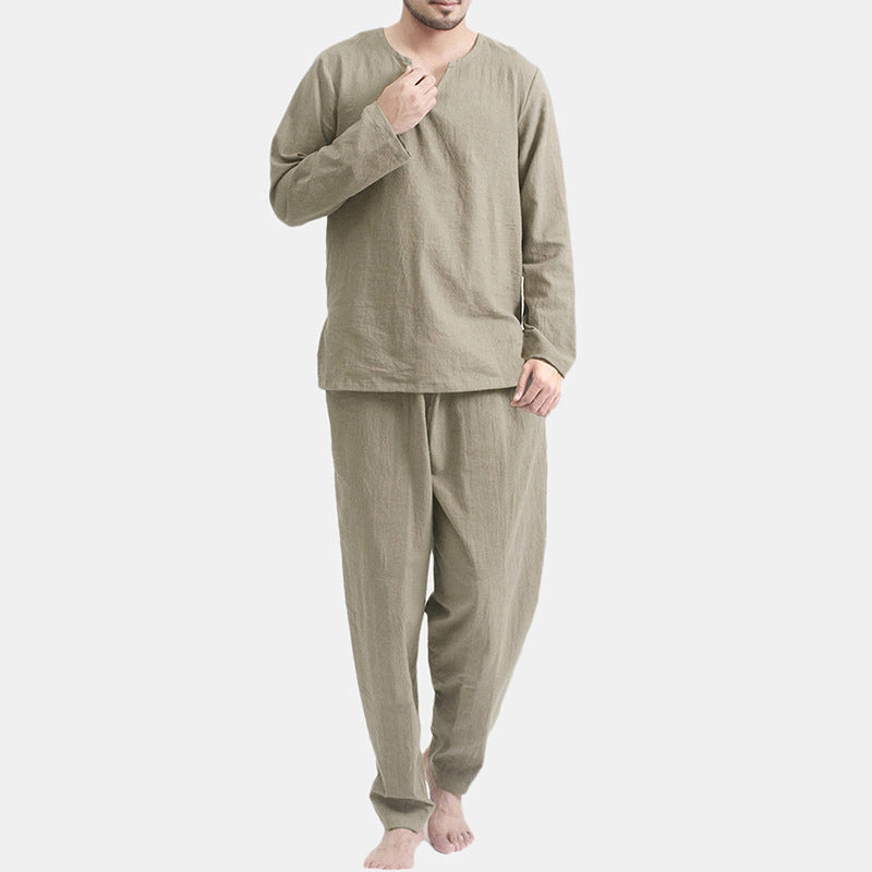 Casual Long Sleeves Loose Men's Fall Sleepwear-Men Sleepwear-Khaki-M-Free Shipping at meselling99