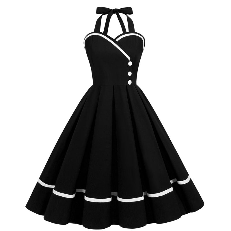 Vintage Sleeveless Halter Dresses-Dresses-Black-S-Free Shipping at meselling99