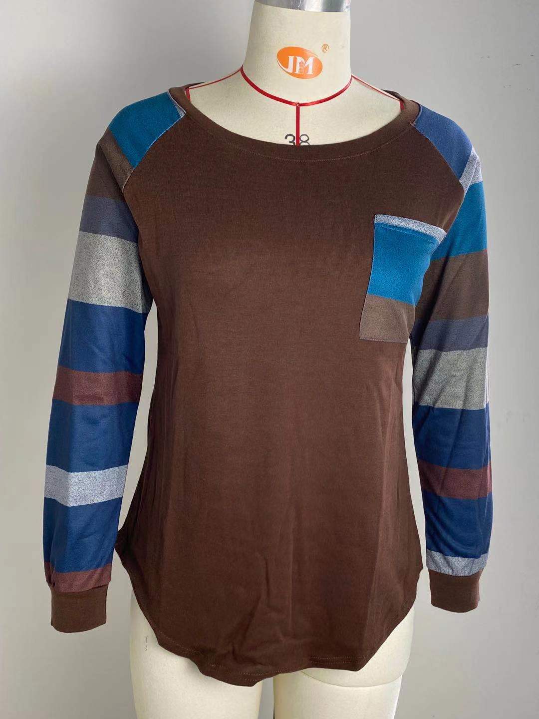 Casual Long Sleeves Plus Sizes T Shirts-Shirts & Tops-Coffee-S-Free Shipping at meselling99
