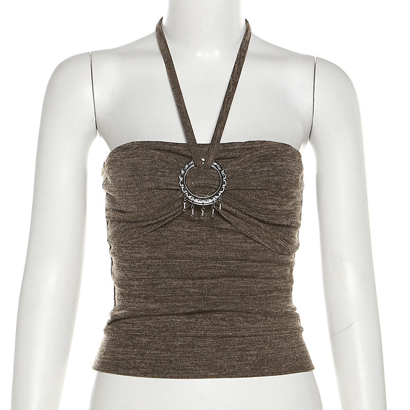 Fashion Sleeveless Brown Short Tank Tops-Shirts & Tops-Free Shipping at meselling99