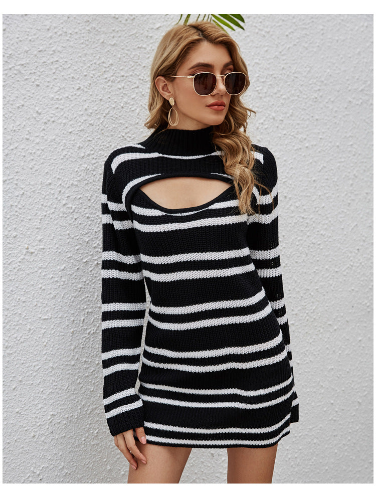 Sexy Long Sleeves Knitted High Neck Knitting Sweaters-Dresses-Free Shipping at meselling99
