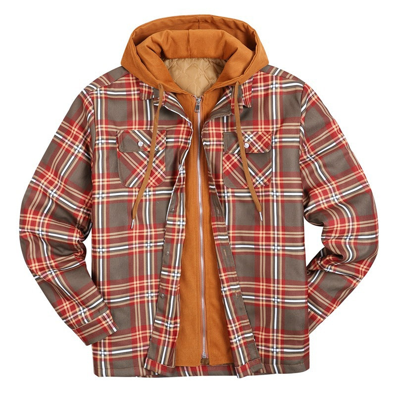 Plaid Winter Hoodies Jacket Outerwear for Men-Outerwear-Dark Brown-S-Free Shipping at meselling99
