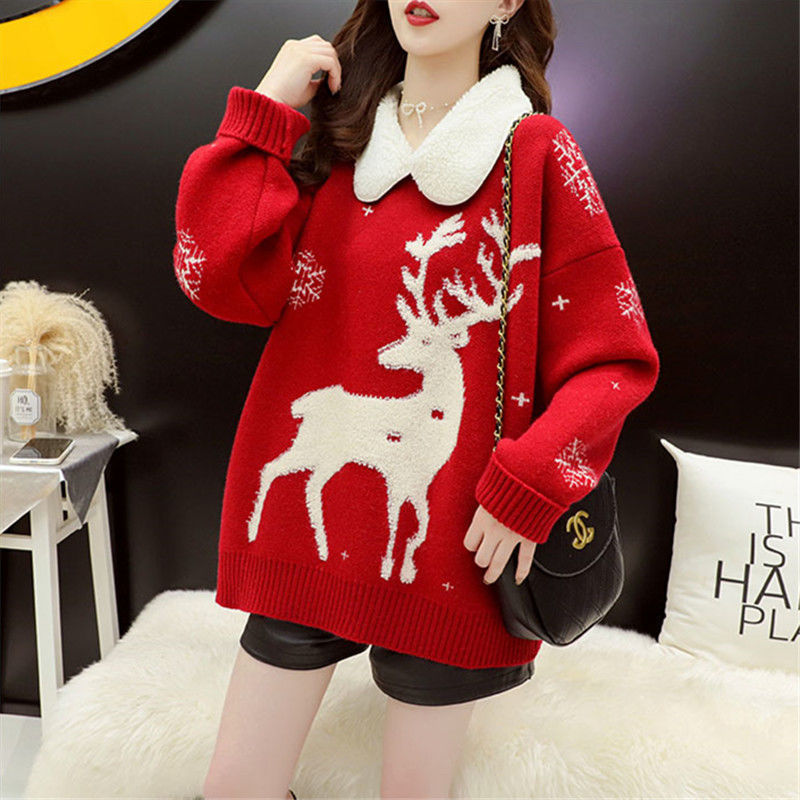 Casual Christmas Pullover Knitted Sweaters for Women-Shirts & Tops-Red-One Size-Free Shipping at meselling99