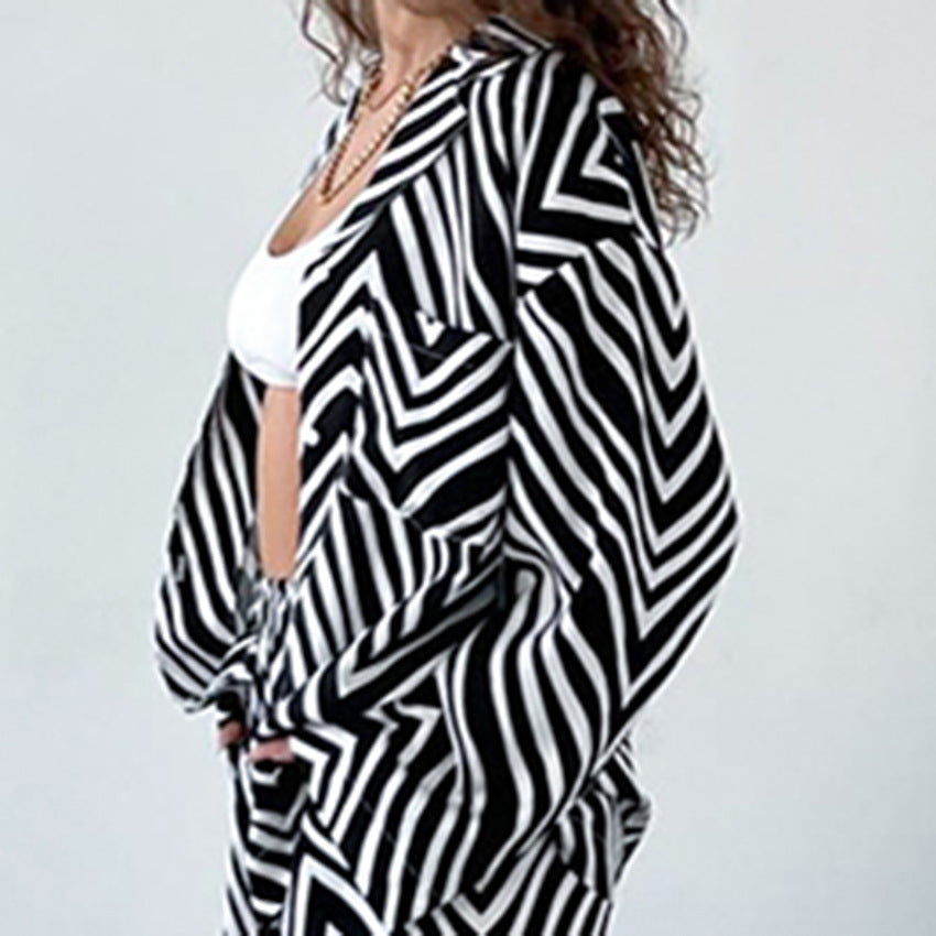 Fashion Black & White Stripes Two Pieces Suits for Women-Suits-Free Shipping at meselling99