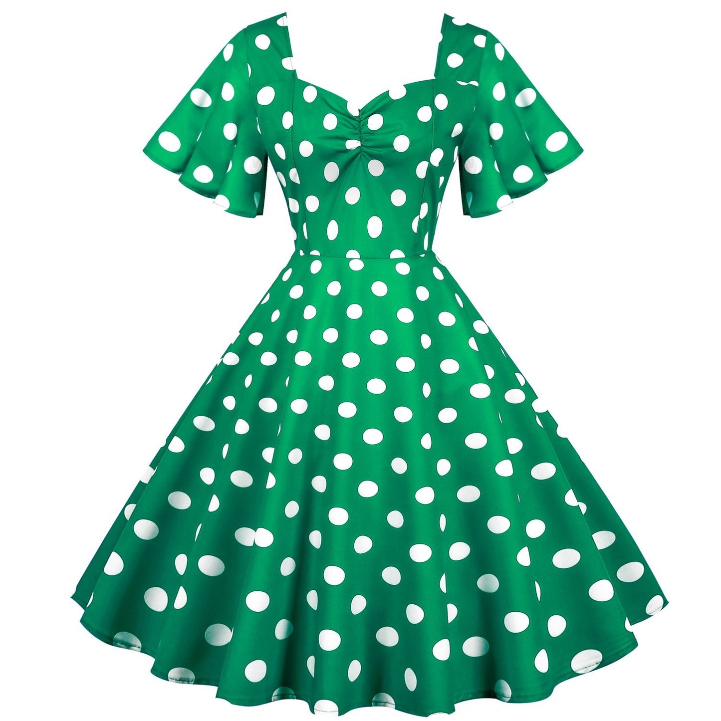 Retro Dot Print Short Sleeves Short Dresses-Vintage Dresses-Green-S-Free Shipping at meselling99