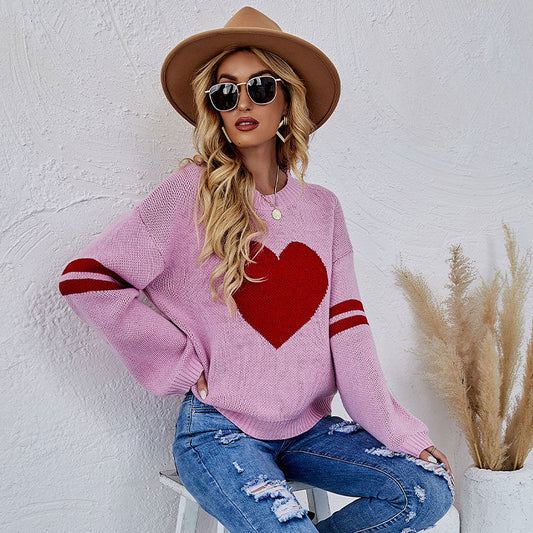 Casual Women Sweetheart Design Pullover Sweaters-Shirts & Tops-Free Shipping at meselling99