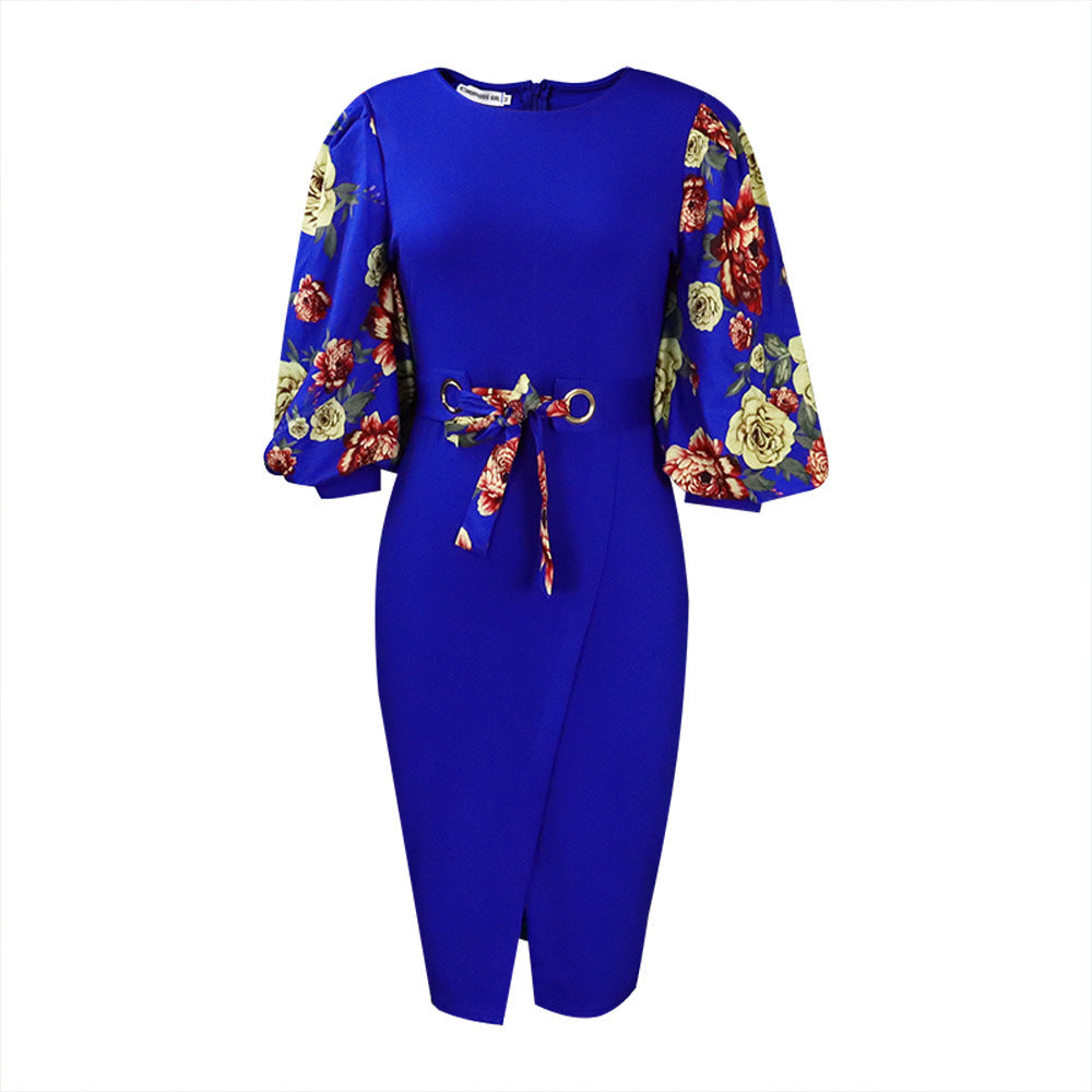 Classy Floral Print Plus Sizes Dresses for Women-Dresses-Blue-S-Free Shipping at meselling99