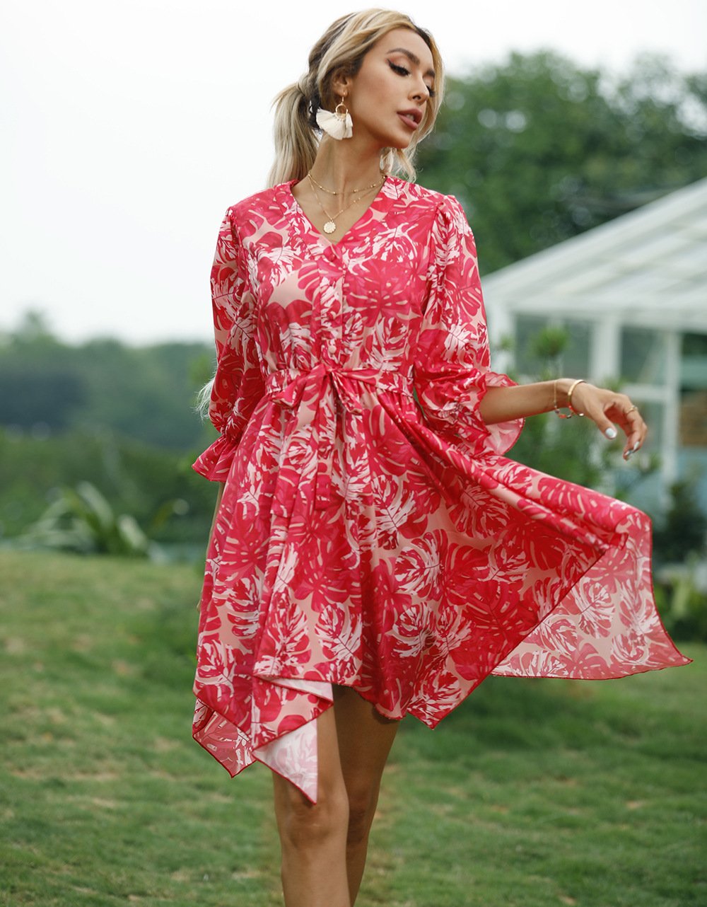 Women Summer Half Sleeves Mini Dresses-Mini Dresses-Red-S-Free Shipping at meselling99