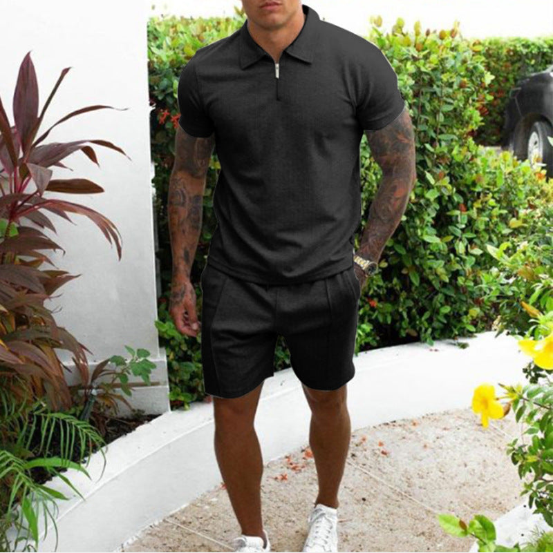Casual Men's Short Sleeves T Shirts and Shorts Suits-Suits-Black-S-Free Shipping at meselling99