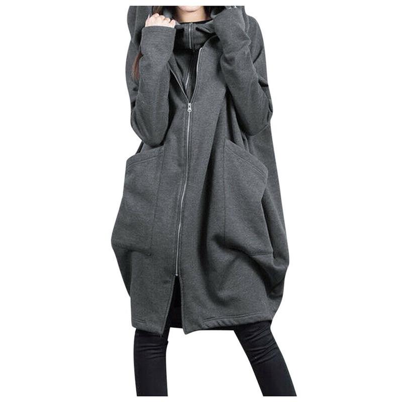 Casual Women Winter Zipper Hoodies Overcoat-Gray-S-Free Shipping at meselling99