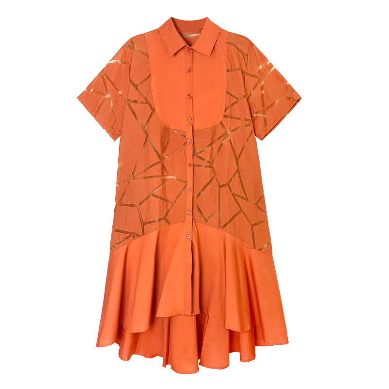 Vintage Summer Short Sleeves Irregular Long Shirts Dresses-Dresses-Orange-One Size-Free Shipping at meselling99