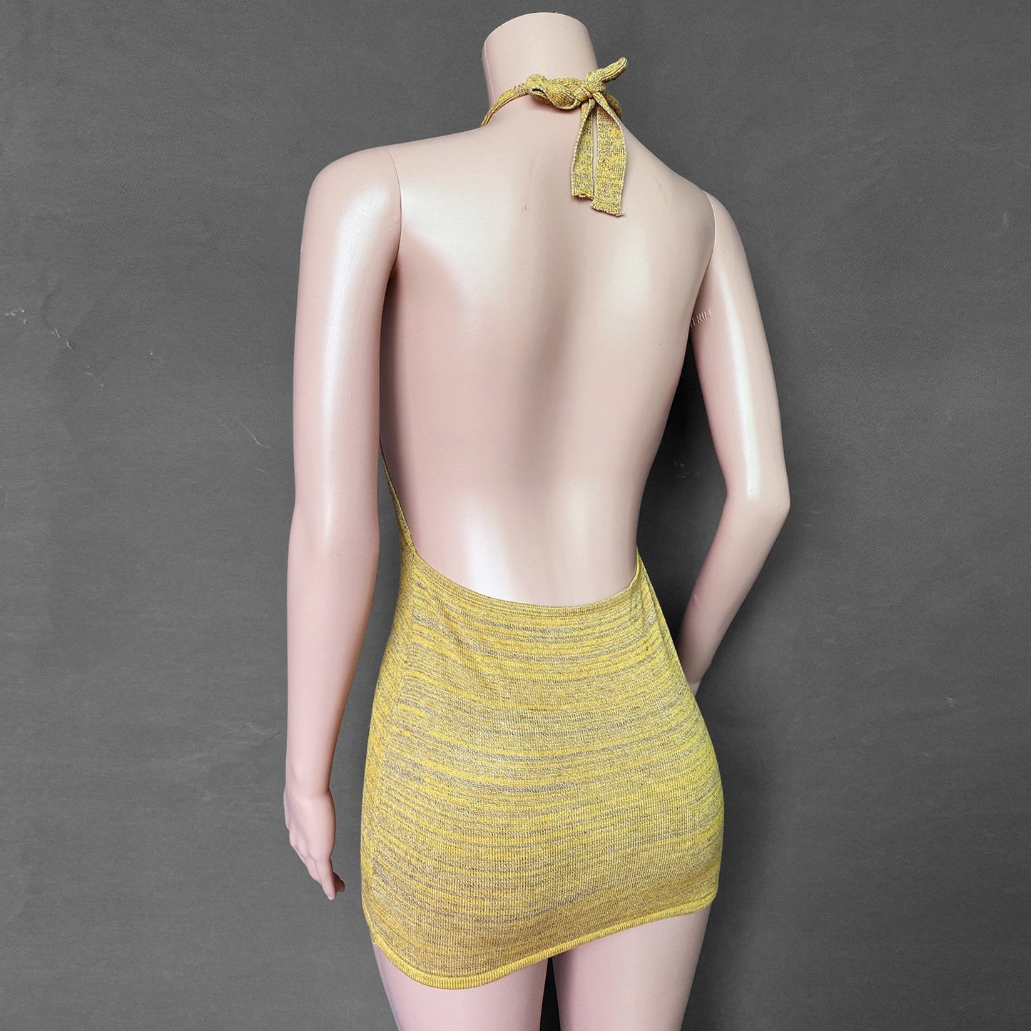 New Fashion Holiday Sheath Halter Backless Knitting Dresses-Sexy Dresses-Gold-XS-Free Shipping at meselling99