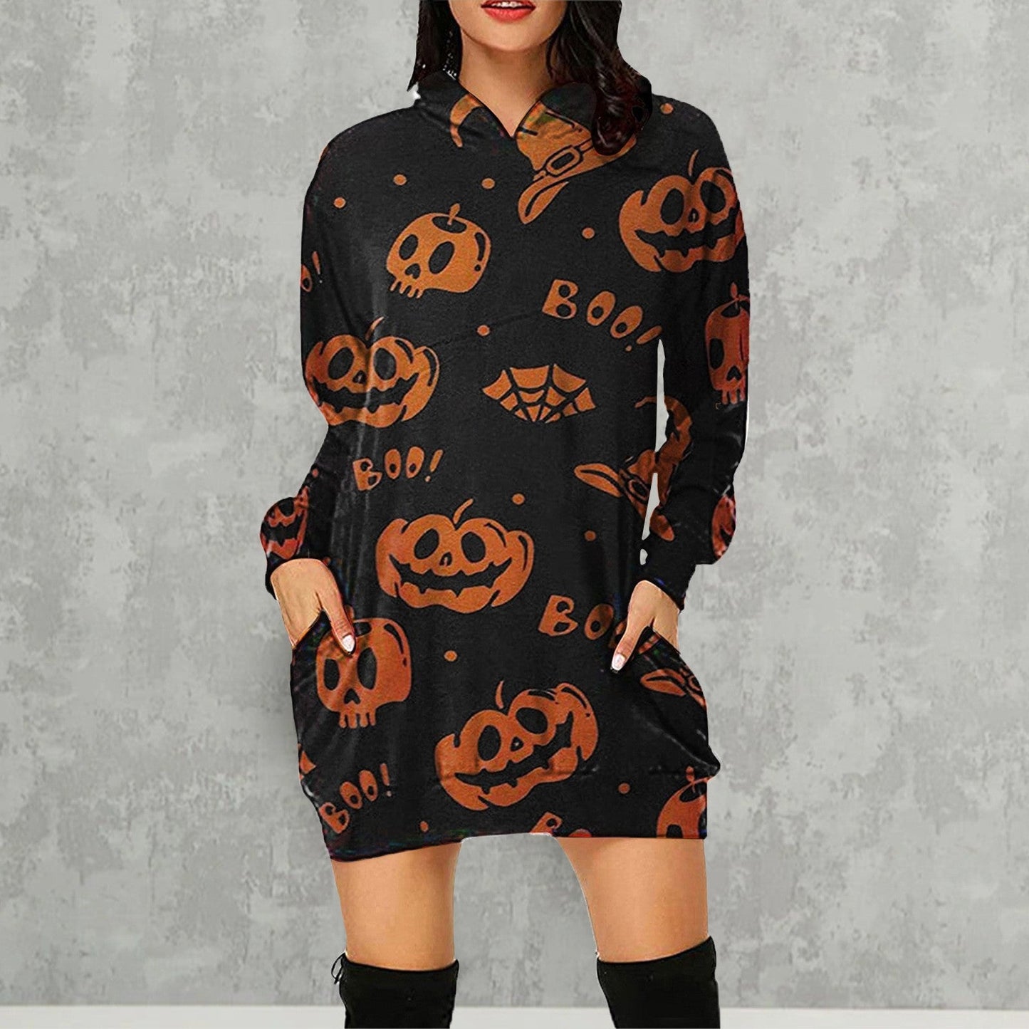 Halloween Pumpkin Design Long Sleeves Hoodies for Women-Black Pumpkin-S-Free Shipping at meselling99