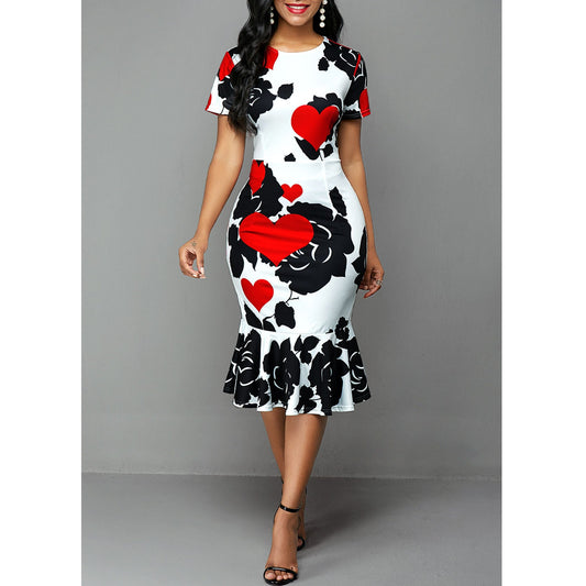 Sexy Round Neck Floral Print Sheath Dresses-Dresses-Free Shipping at meselling99