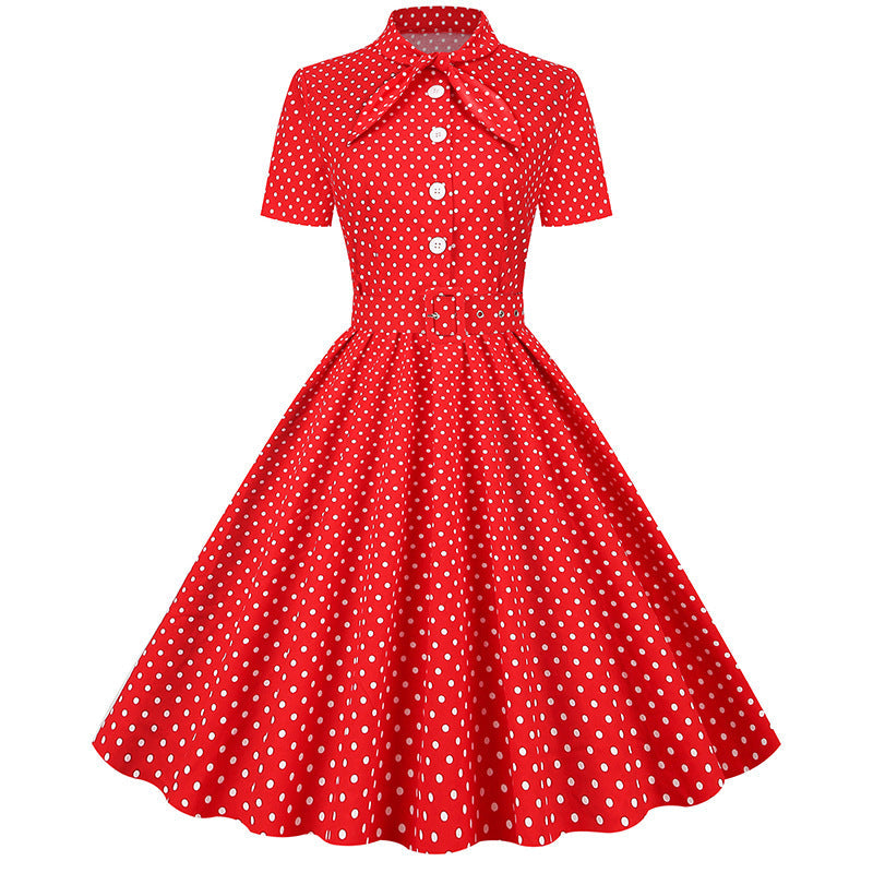 Vintage Polka Dot Short Sleeves Dresses-Dresses-Red-S-Free Shipping at meselling99