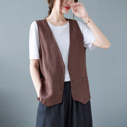 Summer Sleeveless Casual Women Vests-Vests-Coffee-M-Free Shipping at meselling99