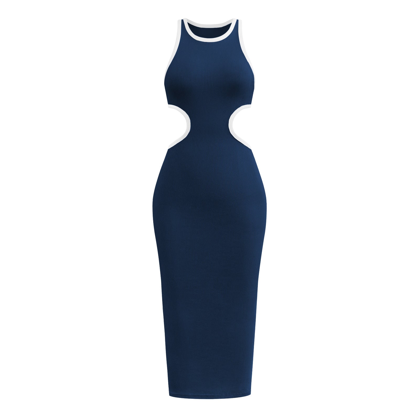 Sexy Backless Knitted Sheath Midi Dresses-Dresses-Navy Blue-S-Free Shipping at meselling99