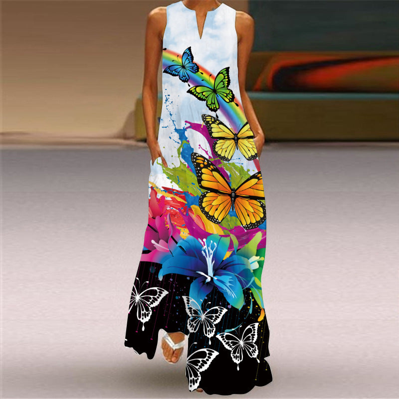 Fashion Women Floral Print Pocket Long Dresses-Boho Dresses-VLCQ-114-S-Free Shipping at meselling99