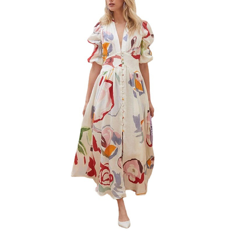 Long Sleeves Chiffon Floral Long Dresses-Maxi Dresses-Free Shipping at meselling99