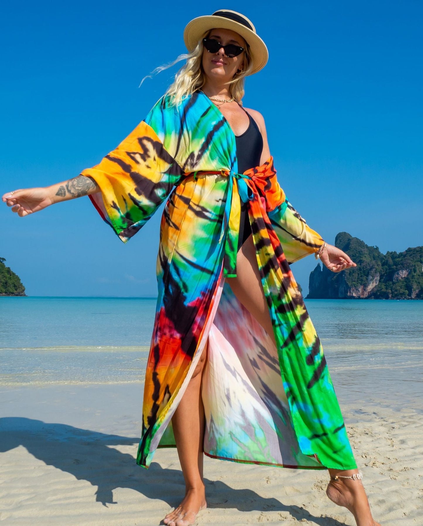 Fashion Floral Print Summer Kimono Beachwear Cover Ups-Rainbow-One Size-Free Shipping at meselling99