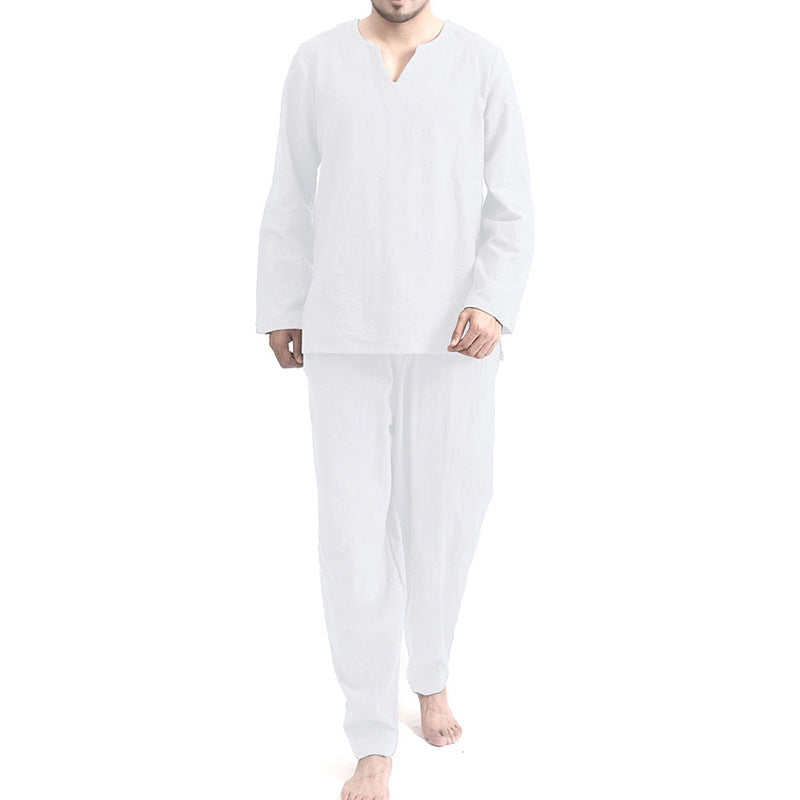 Casual Long Sleeves Loose Men's Fall Sleepwear-Men Sleepwear-White-M-Free Shipping at meselling99
