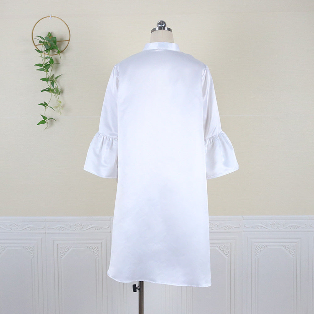 Women Stand Collar Plus Sizes Shirts Dresses-Dresses-Free Shipping at meselling99