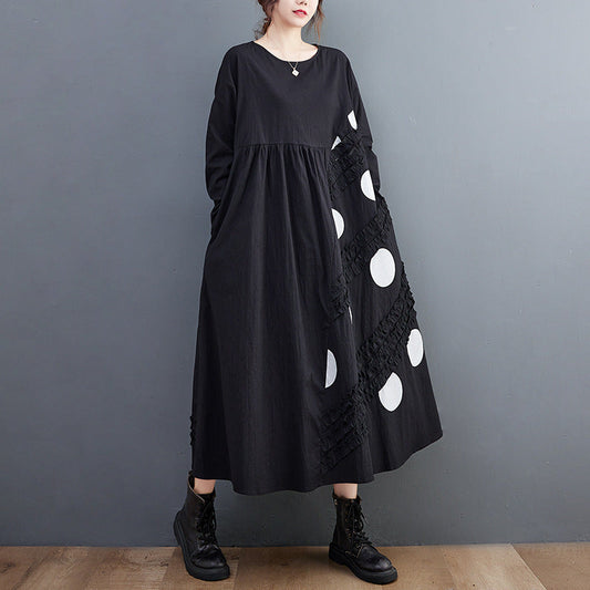Vintage Dot Print Plus Sizes Long Dresses-Dresses-Black-One Size-Free Shipping at meselling99