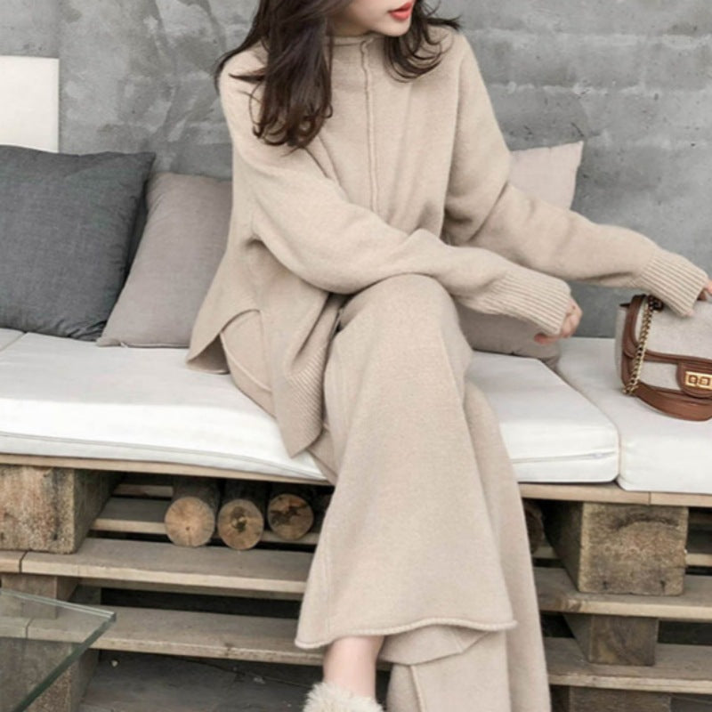 Casual Turnover Collar Two Pieces Knitted Suits for Women-Suits-Free Shipping at meselling99
