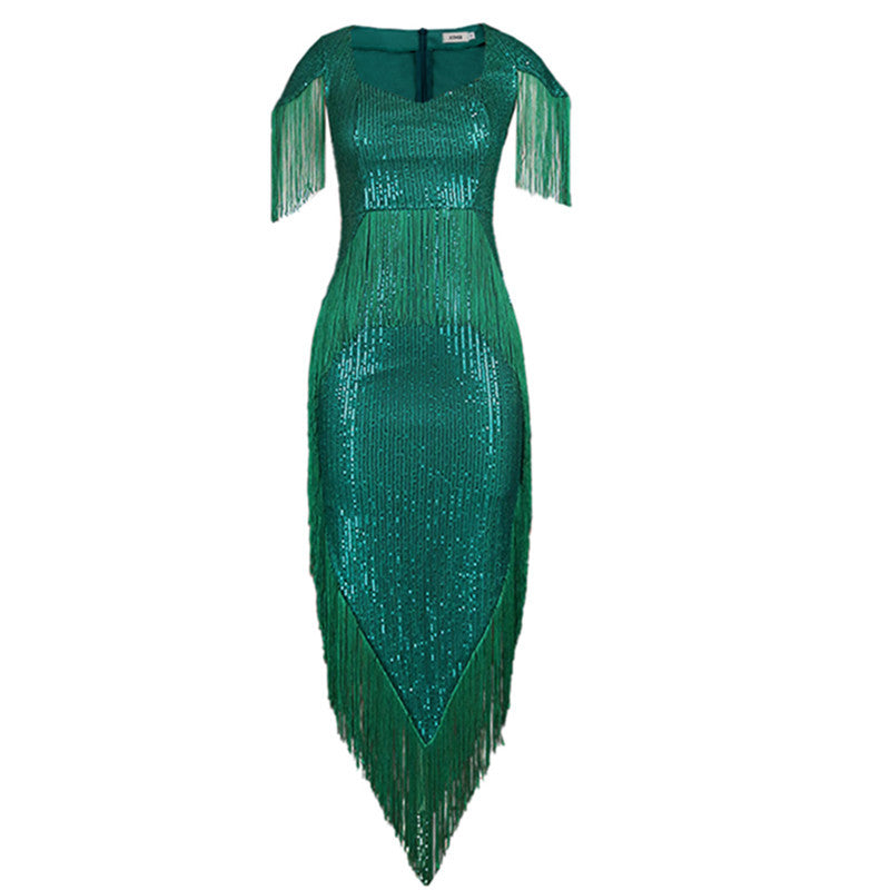 Designed Green Tassels Plus Sizes Party Dresses-Dresses-Free Shipping at meselling99