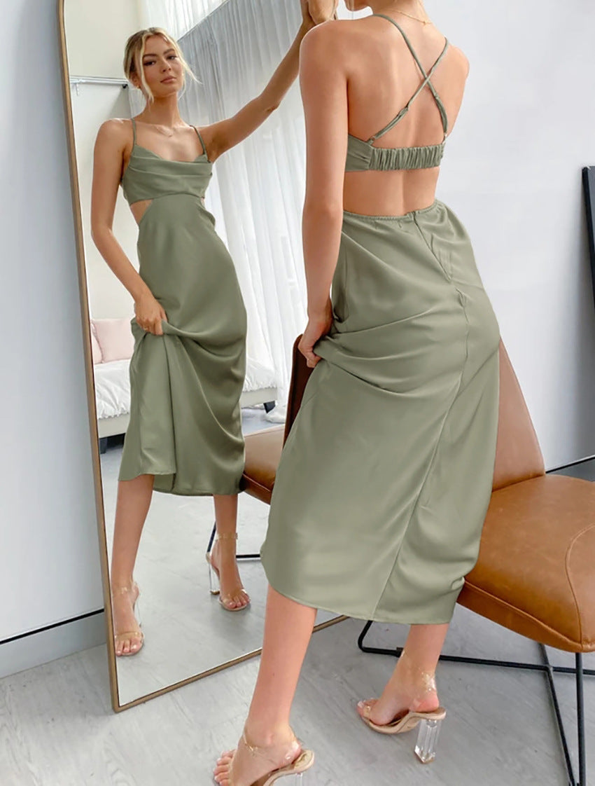 Sexy Satin Backless Long Sleeveless Party Dresses-Dresses-Free Shipping at meselling99