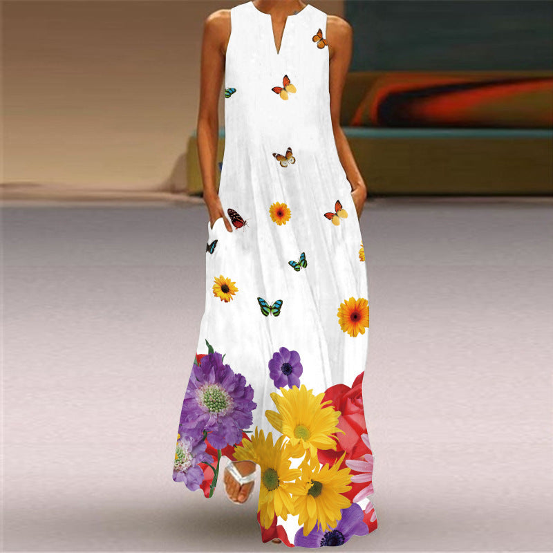 Fashion Women Floral Print Pocket Long Dresses-Boho Dresses-VLCQ-119-S-Free Shipping at meselling99