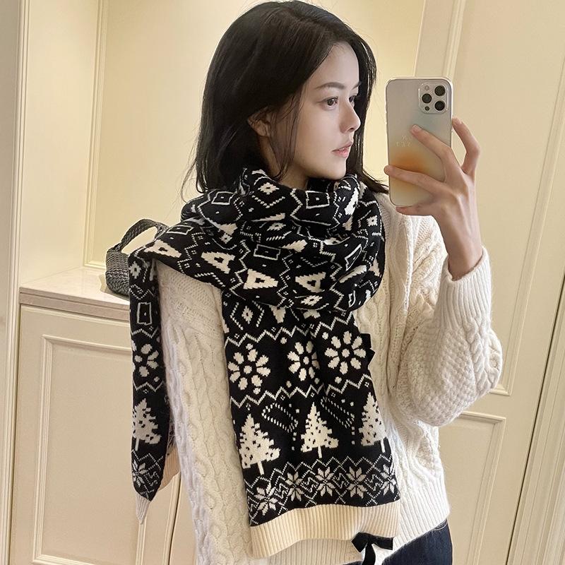 Merry Christmas Knitted Warm Scarves for Girls-Scarves & Shawls-Free Shipping at meselling99