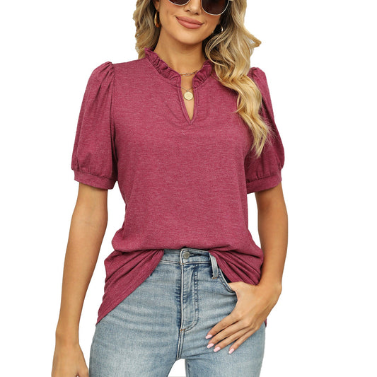 Summer Short Sleeves Women T Shirts-Shirts & Tops-Wine Red-S-Free Shipping at meselling99
