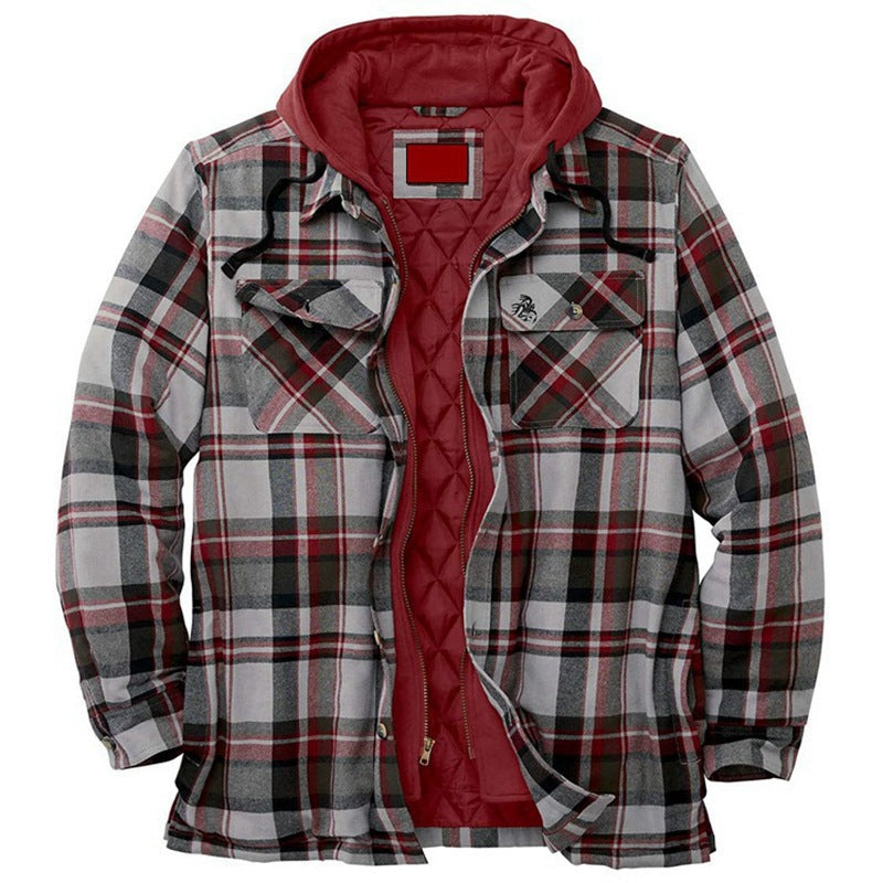 Long Sleeves Plaid Hoodies Winter Overcoat for Men-Men's Coat-Style1-S-Free Shipping at meselling99