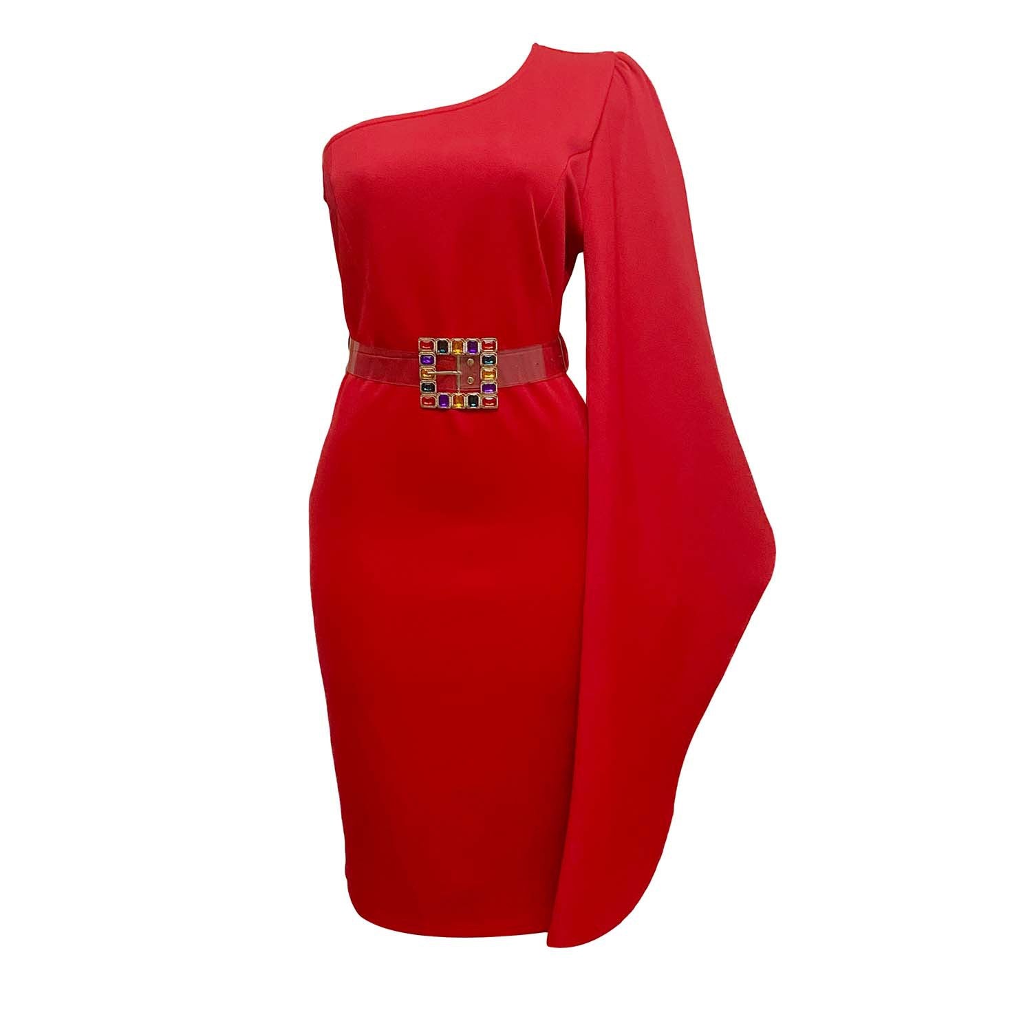 One Shoulder High Waist Plus Sizes Sexy Women Dresses-Plus Size Dresses-Red-S-Free Shipping at meselling99