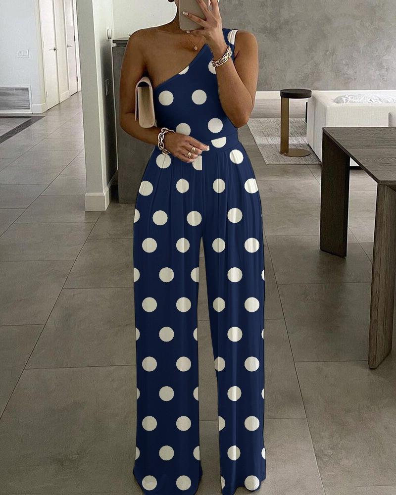 Hot Selling Simple One Shoulder Cozy Jumpsuits-Dot-S-Free Shipping at meselling99