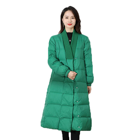 Leisure V Neck Winter Down Overcoats for Women-Outerwear-Green-M-Free Shipping at meselling99