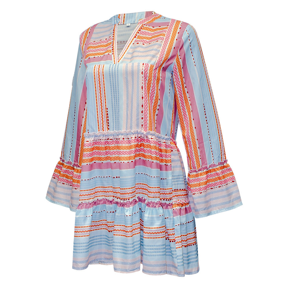 Fashion Printed Long Sleeves Summer Short Dresses-Dresses-Free Shipping at meselling99