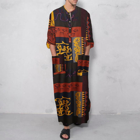 Ethnic Leisure Print Long Robes for Men-Robes-Free Shipping at meselling99