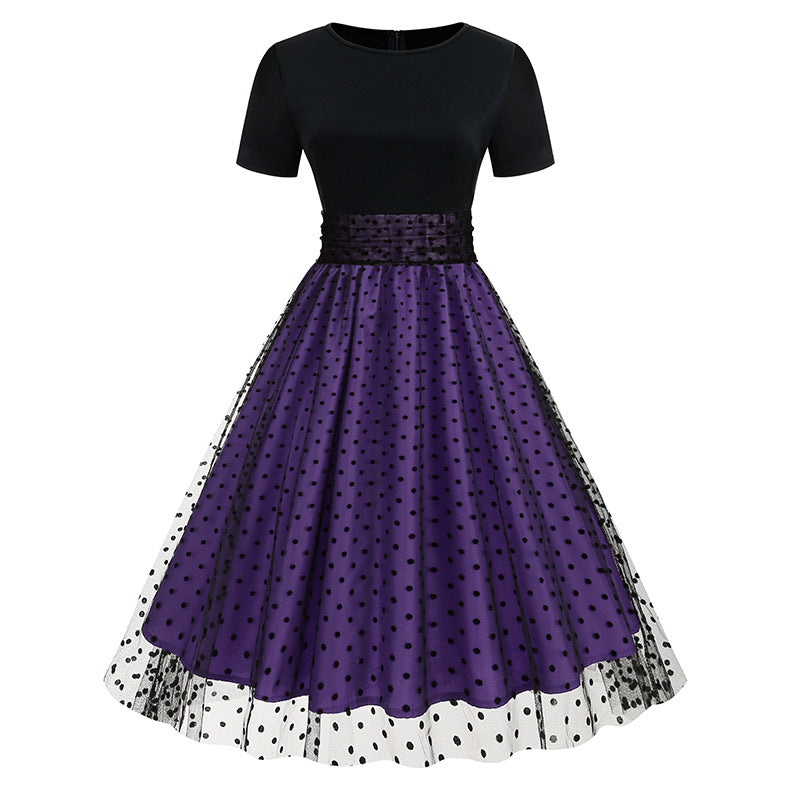 Vintage Short Sleeves Women Midi Dresses-Dresses-Purple-S-Free Shipping at meselling99