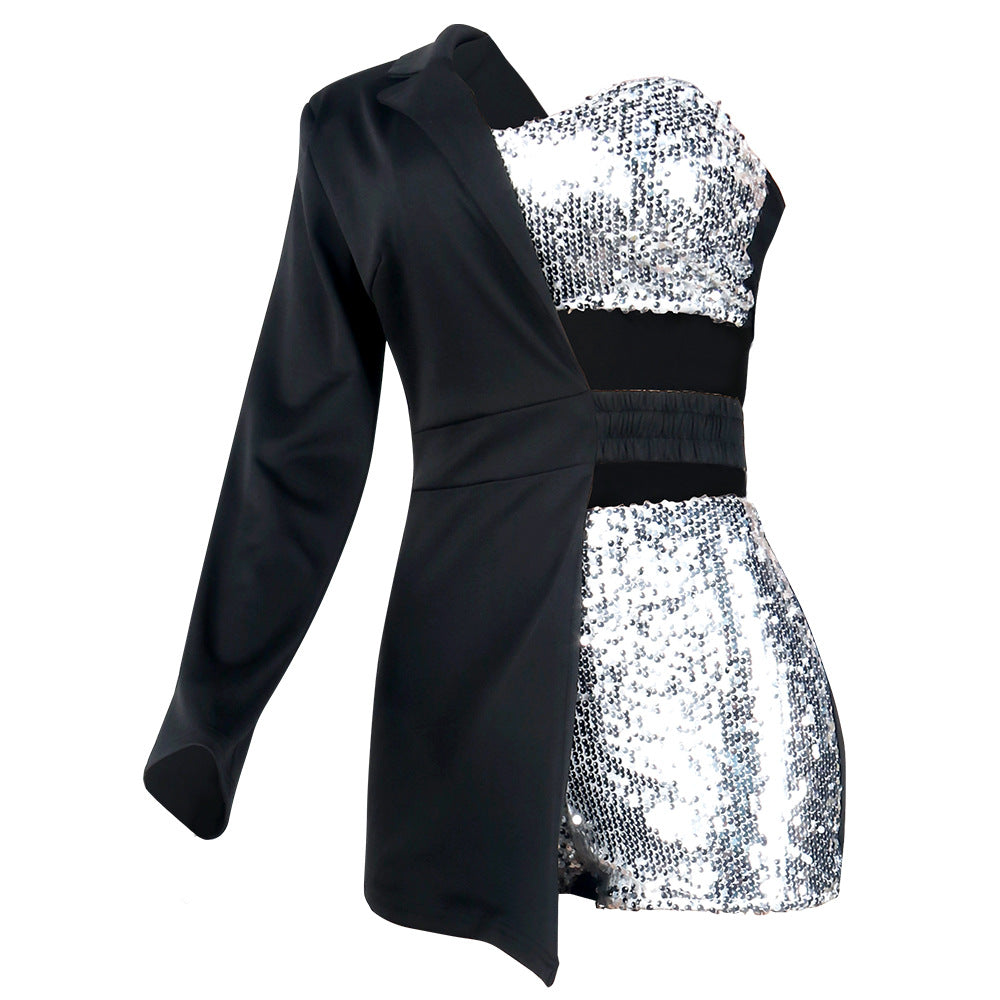 Sexy Bodycon Sequined 3pcs Short Dresses-Party Dresses-Free Shipping at meselling99