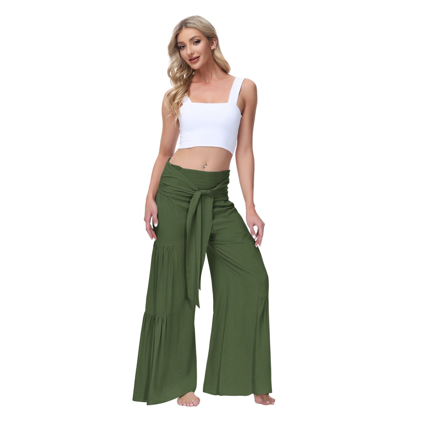 Casual Elastic Waist Loose Pants for Women-Pants-Army Green-S-Free Shipping at meselling99