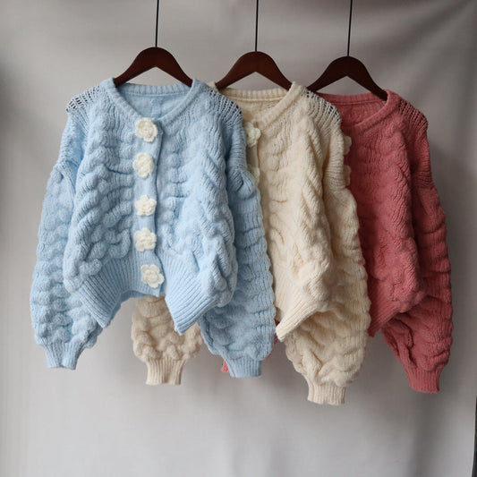 Warm Flowers Design Women Knitted Cardigans-Shirts & Tops-Free Shipping at meselling99