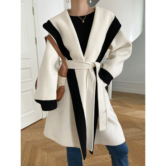 Luxury White Black Woolen Outerwear for Women-Overcoat-White-M-Free Shipping at meselling99