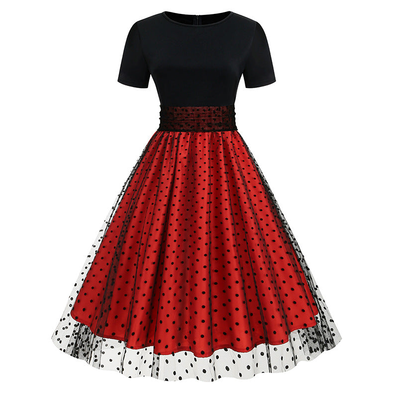 Vintage Short Sleeves Women Midi Dresses-Dresses-Red-S-Free Shipping at meselling99